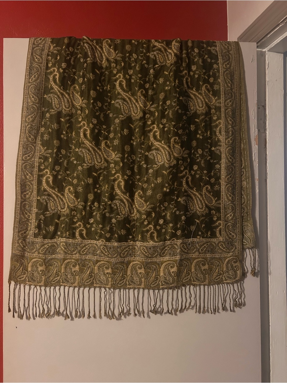 Olive Green Paisley Pashmina Scarf